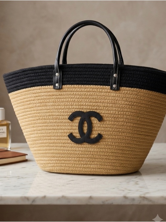 Upscale Handbags - Brand new upscale Two-Tone Straw Tote in Tan and Black